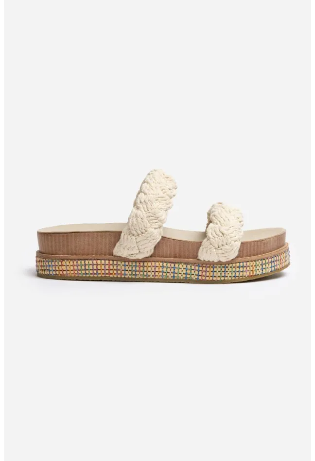 Women Johnny Was Shoes Braided Rope Sandal 8211 Cream Multi