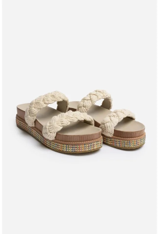 Women Johnny Was Shoes Braided Rope Sandal 8211 Cream Multi