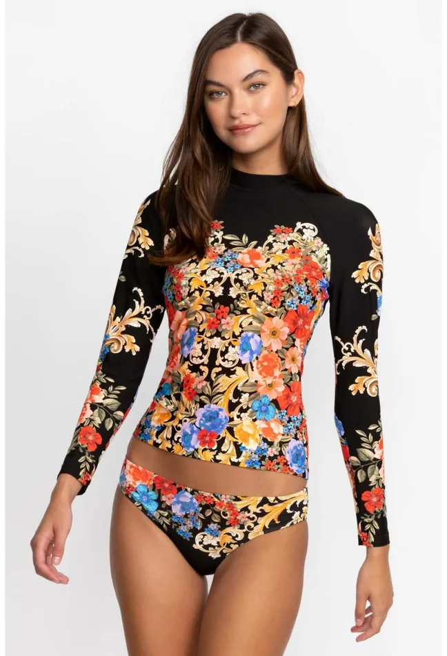 Women Johnny Was Swim and Resort Black Royal Cut Out Back Surf Shirt Multi