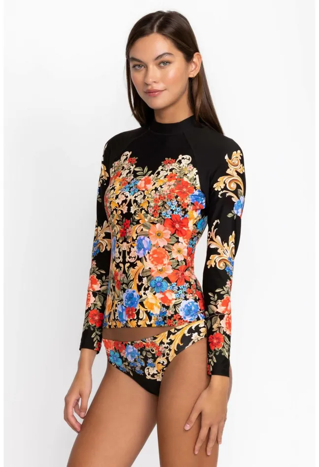 Women Johnny Was Swim and Resort Black Royal Cut Out Back Surf Shirt Multi