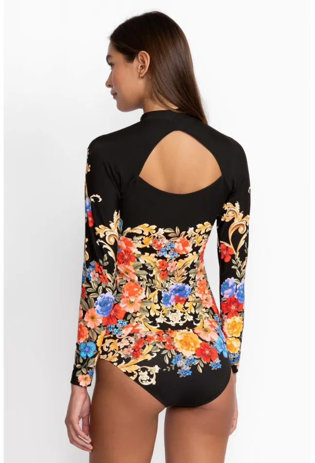 Women Johnny Was Swim and Resort Black Royal Cut Out Back Surf Shirt Multi