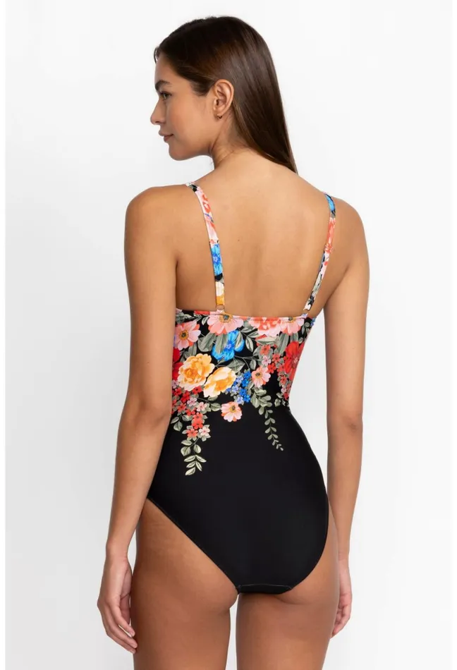 Women Johnny Was Swim and Resort Black Royal Ruched One Piece Multi