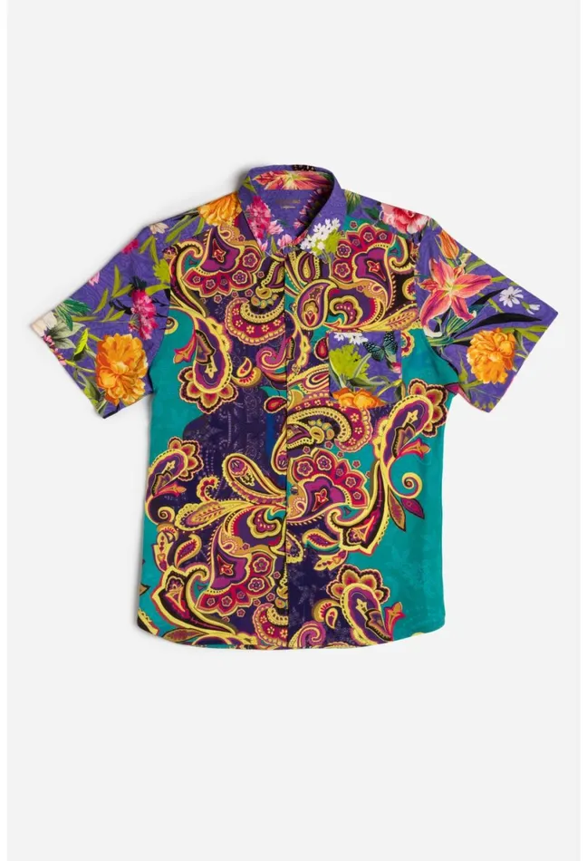 Women Johnny Was Swim and Resort Paisley Heart Mens Coverup Shirt Paisley Heart