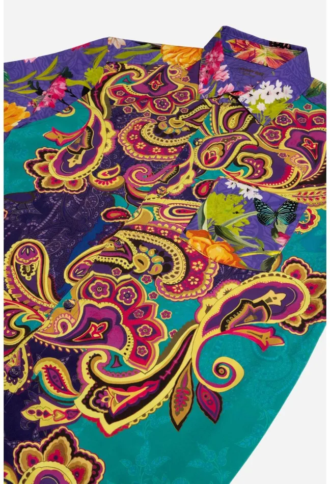 Women Johnny Was Swim and Resort Paisley Heart Mens Coverup Shirt Paisley Heart