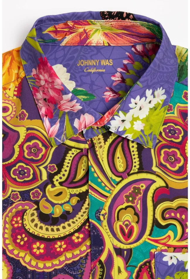 Women Johnny Was Swim and Resort Paisley Heart Mens Coverup Shirt Paisley Heart