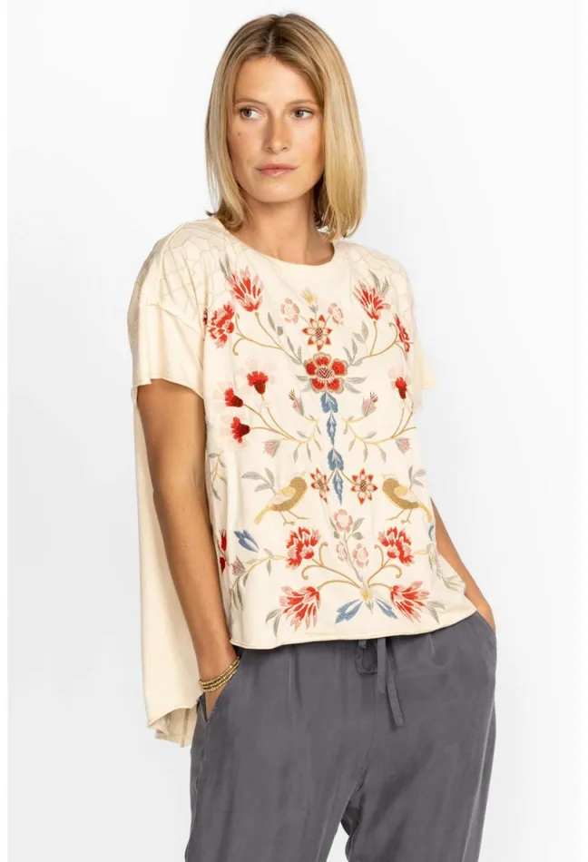 Women Johnny Was Tops Clara Raw Detail Swing Tee Brie