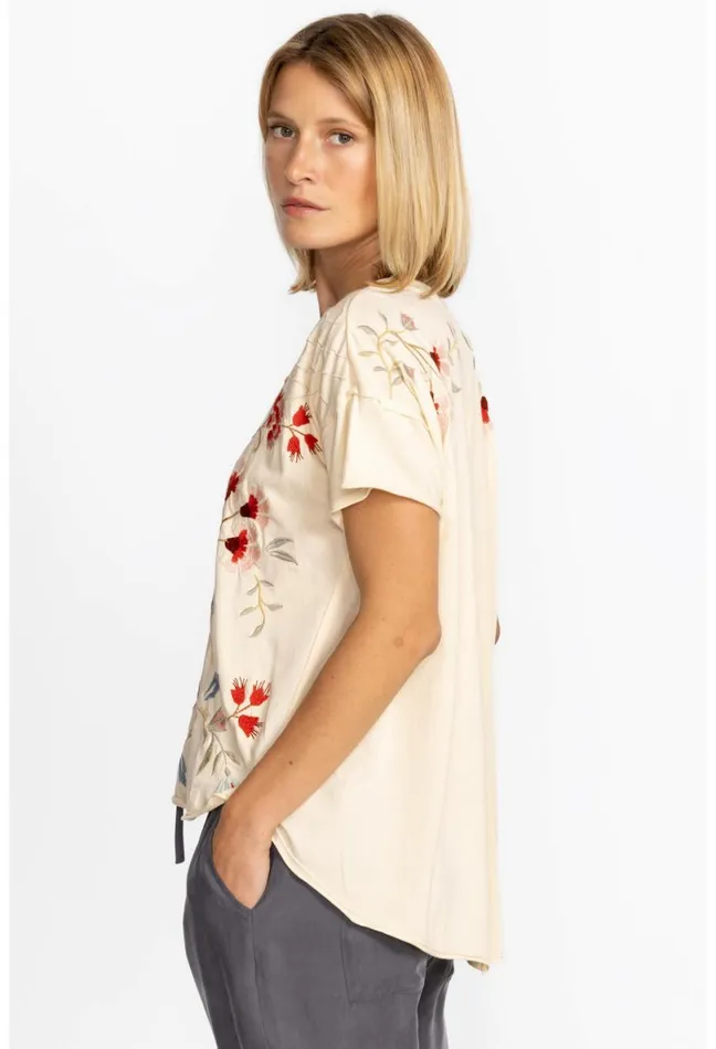 Women Johnny Was Tops Clara Raw Detail Swing Tee Brie