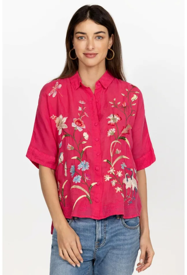 Women Johnny Was Tops Geniveve Relaxed Dolman Shirt Rose Red