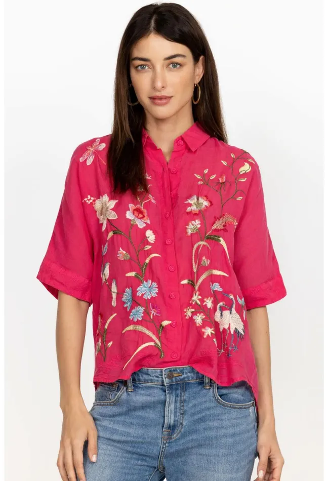 Women Johnny Was Tops Geniveve Relaxed Dolman Shirt Rose Red