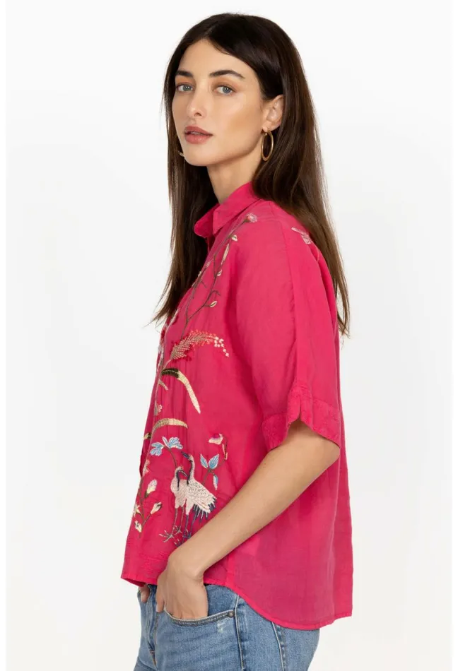 Women Johnny Was Tops Geniveve Relaxed Dolman Shirt Rose Red