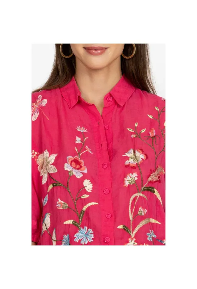 Women Johnny Was Tops Geniveve Relaxed Dolman Shirt Rose Red