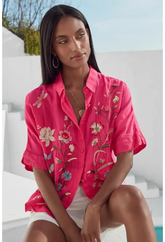 Women Johnny Was Tops Geniveve Relaxed Dolman Shirt Rose Red