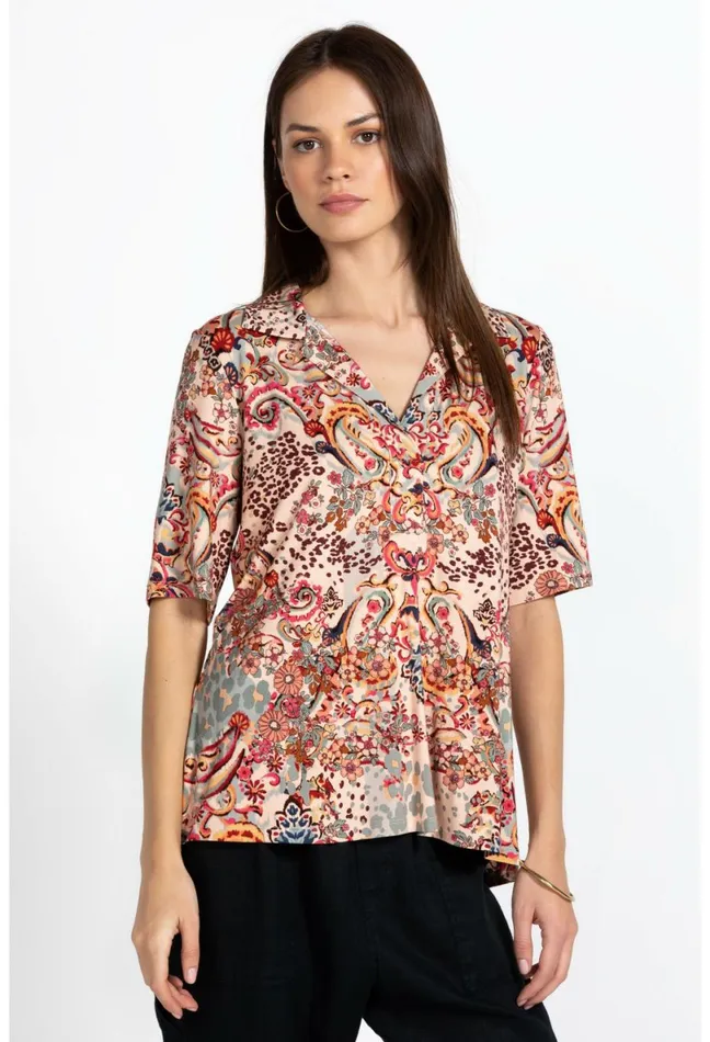 Women Johnny Was Tops Jungle Paisley Polo Swing Tee Jungle Paisley