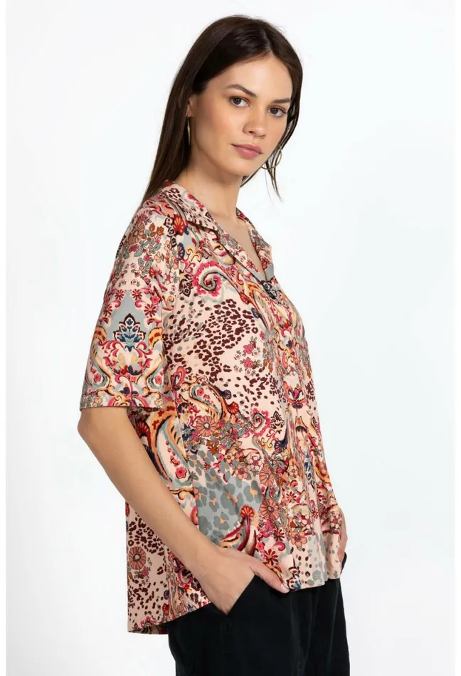Women Johnny Was Tops Jungle Paisley Polo Swing Tee Jungle Paisley