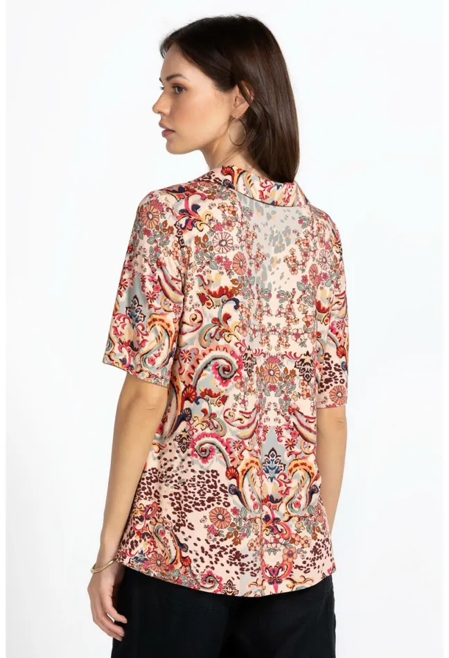 Women Johnny Was Tops Jungle Paisley Polo Swing Tee Jungle Paisley