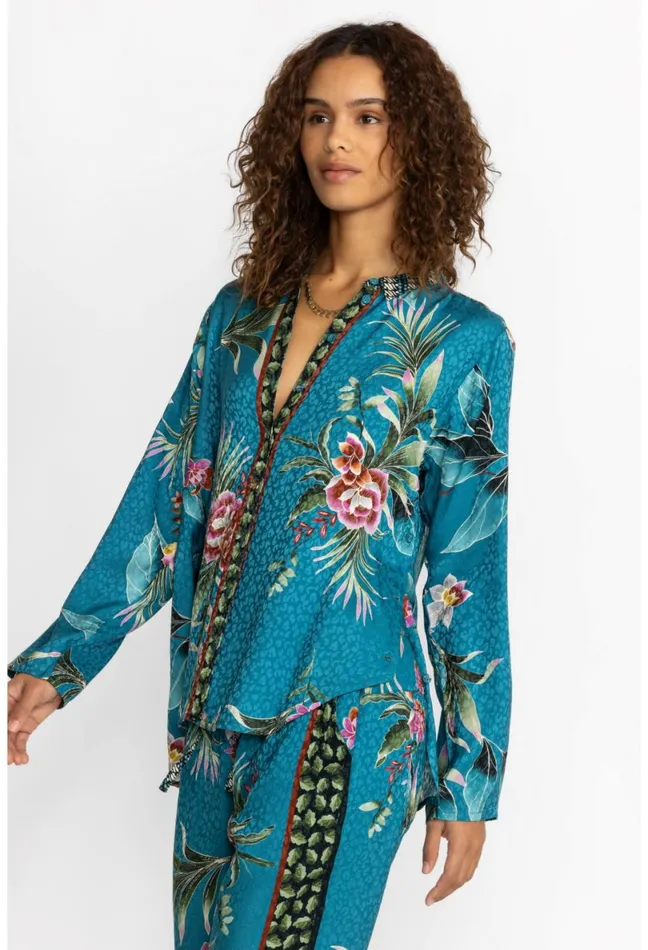 Women Johnny Was Tops Lagoon Belinda Button Up Lagoon