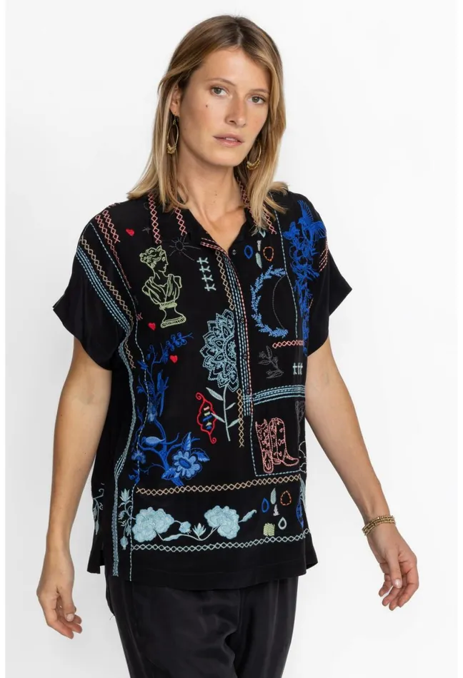 Women Johnny Was Tops Nahmad Blouse Black