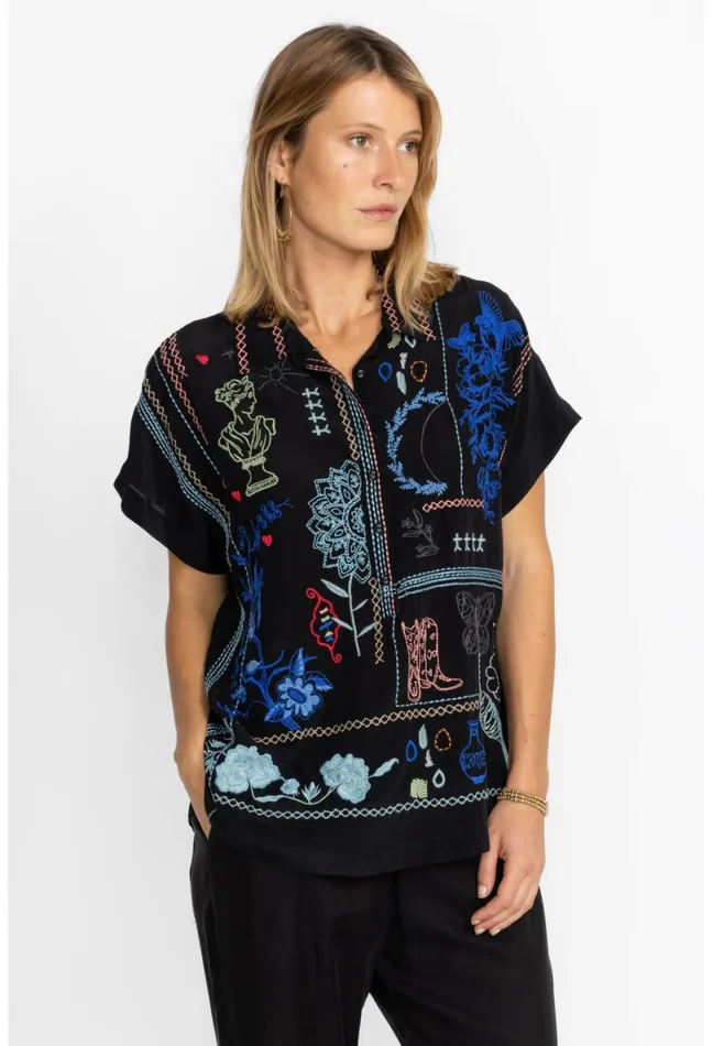 Women Johnny Was Tops Nahmad Blouse Black