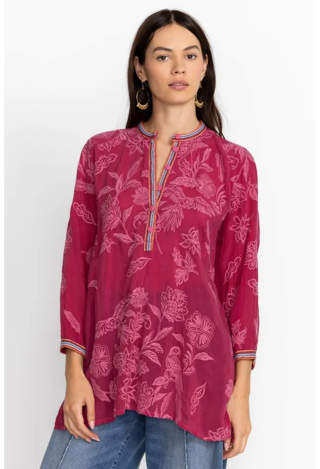 Women Johnny Was Tops Noah Cabana Tunic Rumba Red