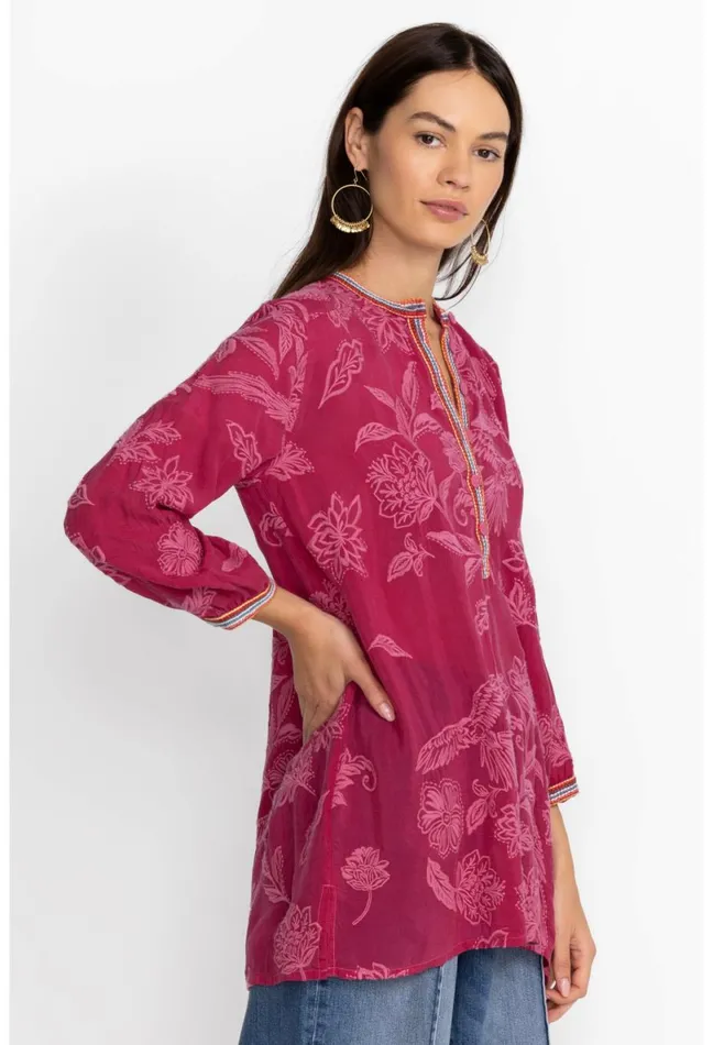 Women Johnny Was Tops Noah Cabana Tunic Rumba Red