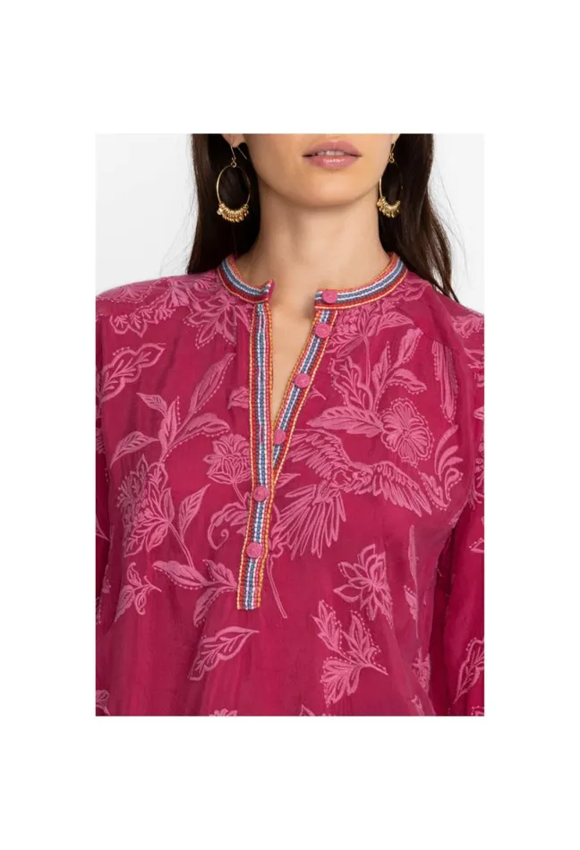 Women Johnny Was Tops Noah Cabana Tunic Rumba Red