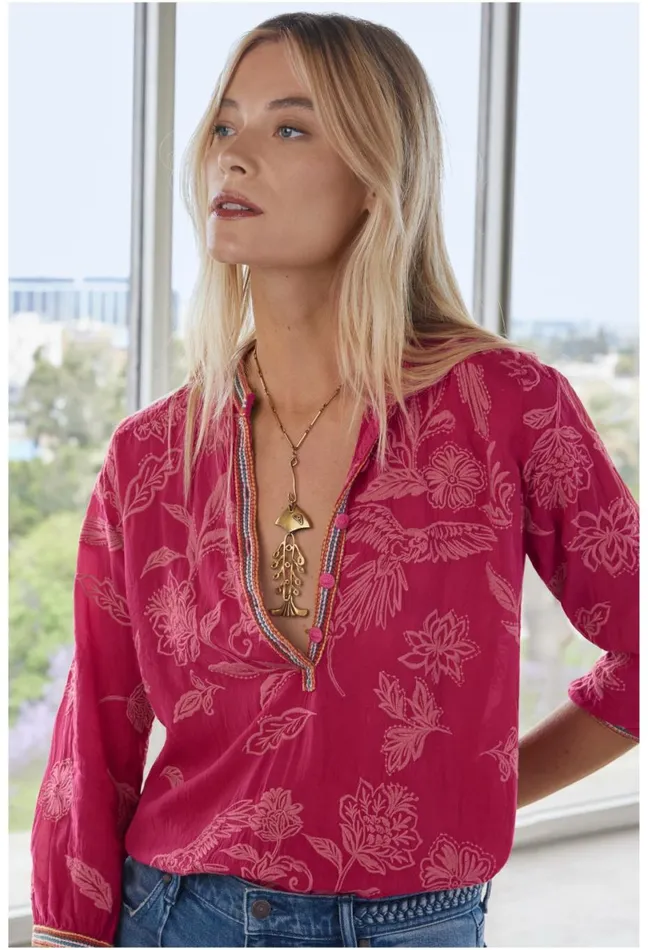 Women Johnny Was Tops Noah Cabana Tunic Rumba Red
