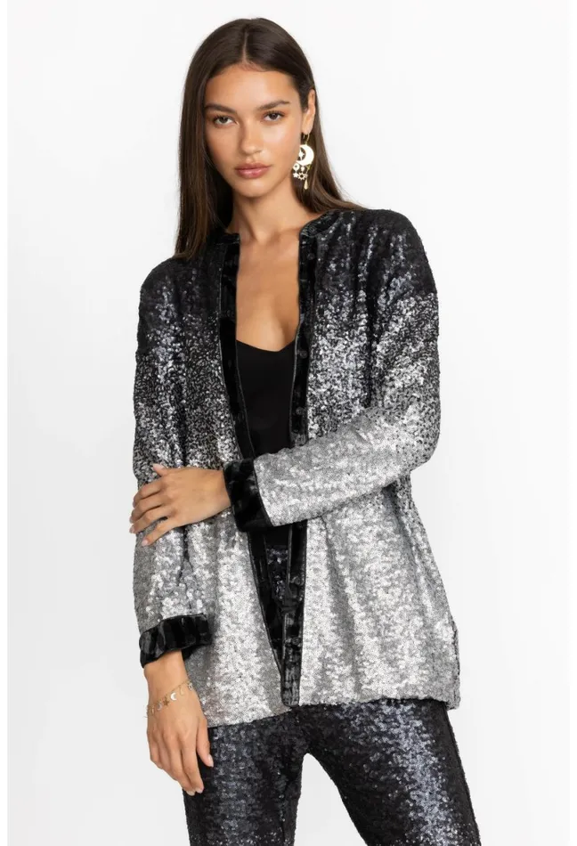 Women Johnny Was Tops Sequin Black Button Up Black