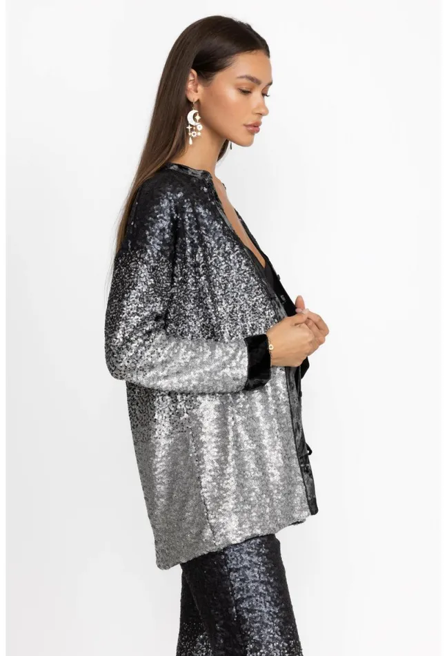 Women Johnny Was Tops Sequin Black Button Up Black