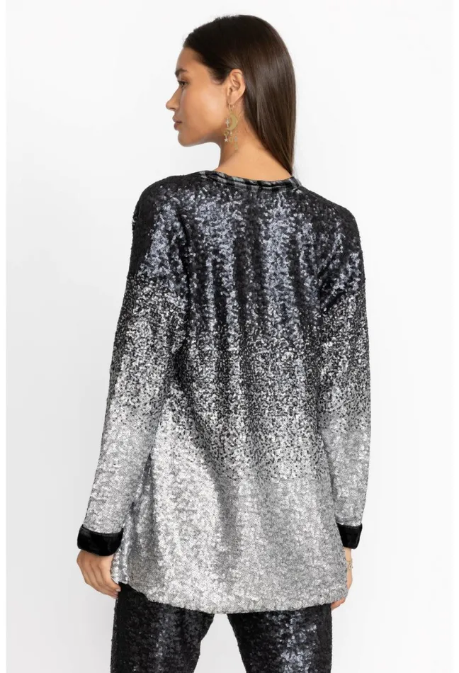 Women Johnny Was Tops Sequin Black Button Up Black