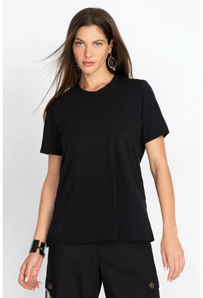 Women Johnny Was Tops Short Sleeve Crew Neck Layering Tee Black