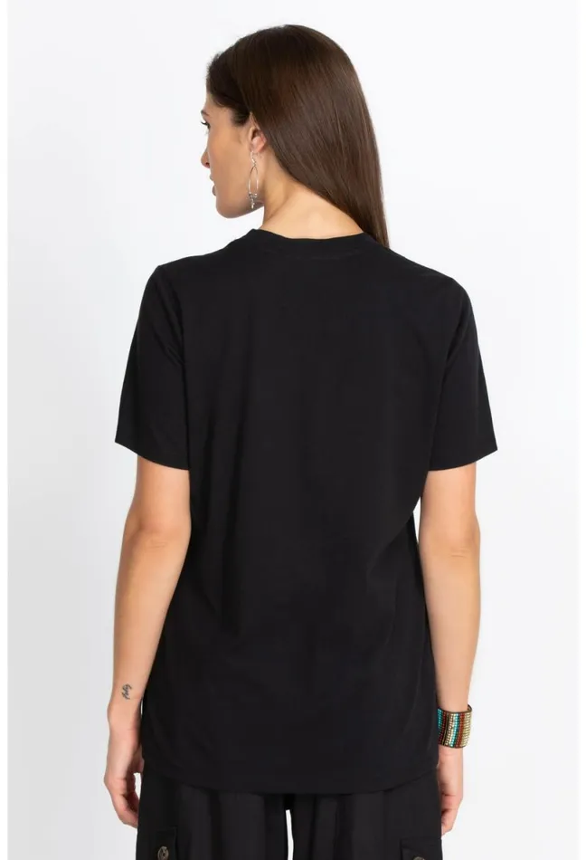 Women Johnny Was Tops Short Sleeve Crew Neck Layering Tee Black