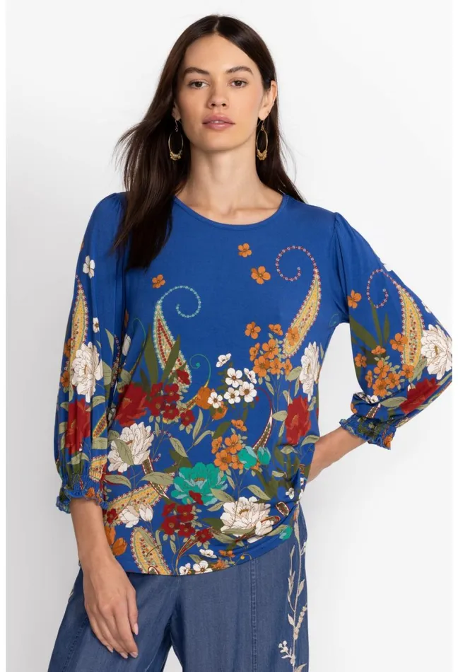 Women Johnny Was Tops Tee Bee Smocked Sleeve Tee Teebee