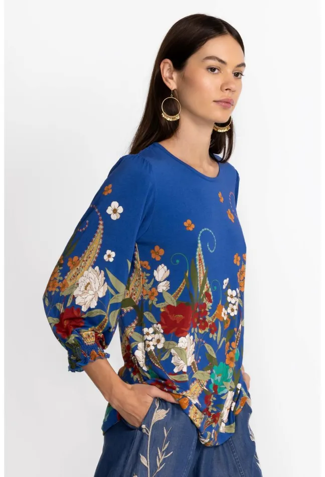 Women Johnny Was Tops Tee Bee Smocked Sleeve Tee Teebee