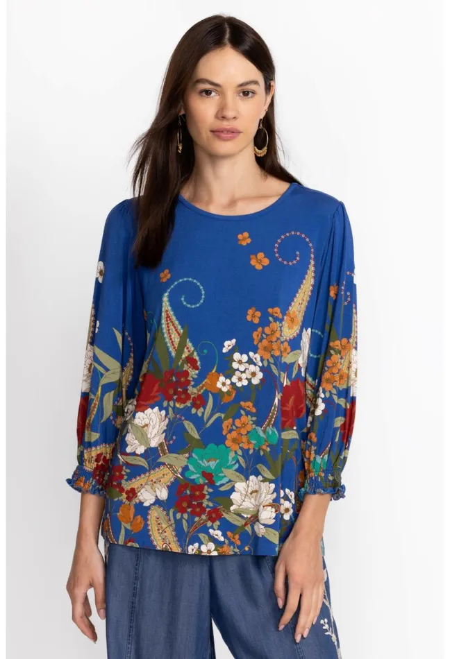 Women Johnny Was Tops Tee Bee Smocked Sleeve Tee Teebee