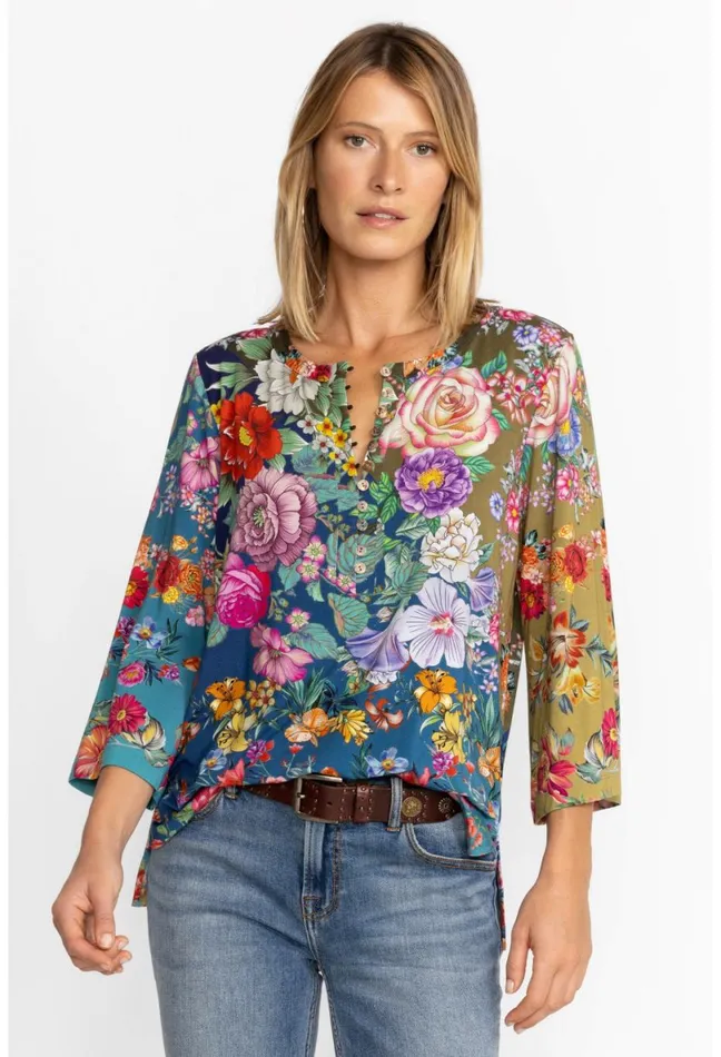 Women Johnny Was Tops The Janie Favorite Button Front Henley Neutra