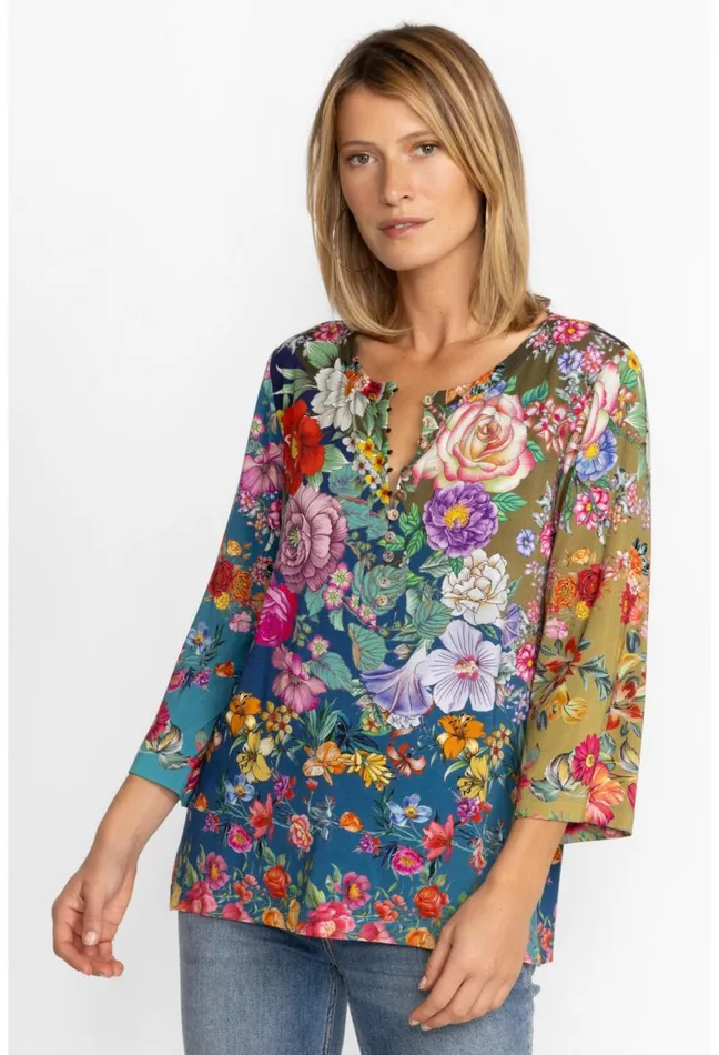 Women Johnny Was Tops The Janie Favorite Button Front Henley Neutra