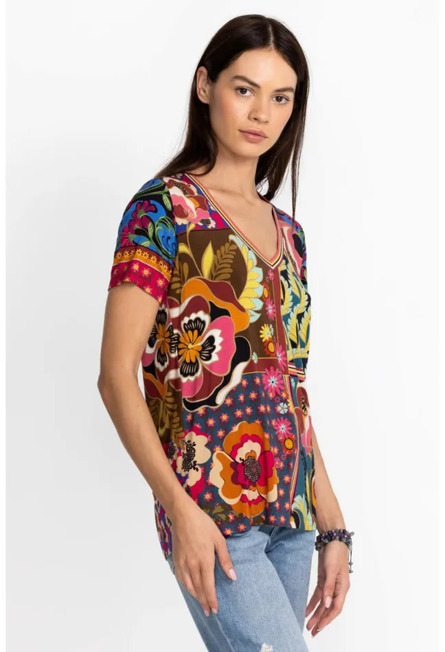 Women Johnny Was Tops The Janie Favorite Short Sleeve VNeck Tee Promisino