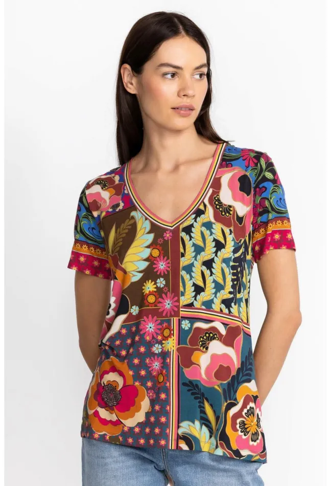 Women Johnny Was Tops The Janie Favorite Short Sleeve VNeck Tee Promisino