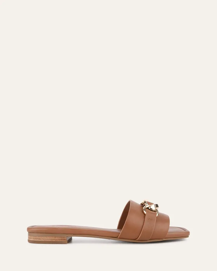 Women jomercer Pablo flat slide dark tan leather FLAT SANDALS