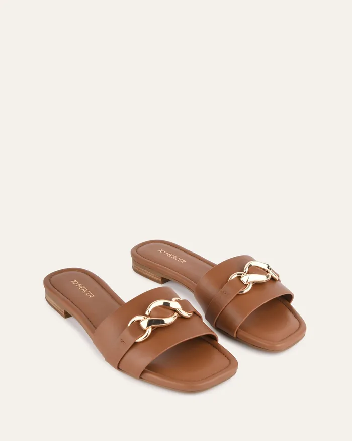 Women jomercer Pablo flat slide dark tan leather FLAT SANDALS