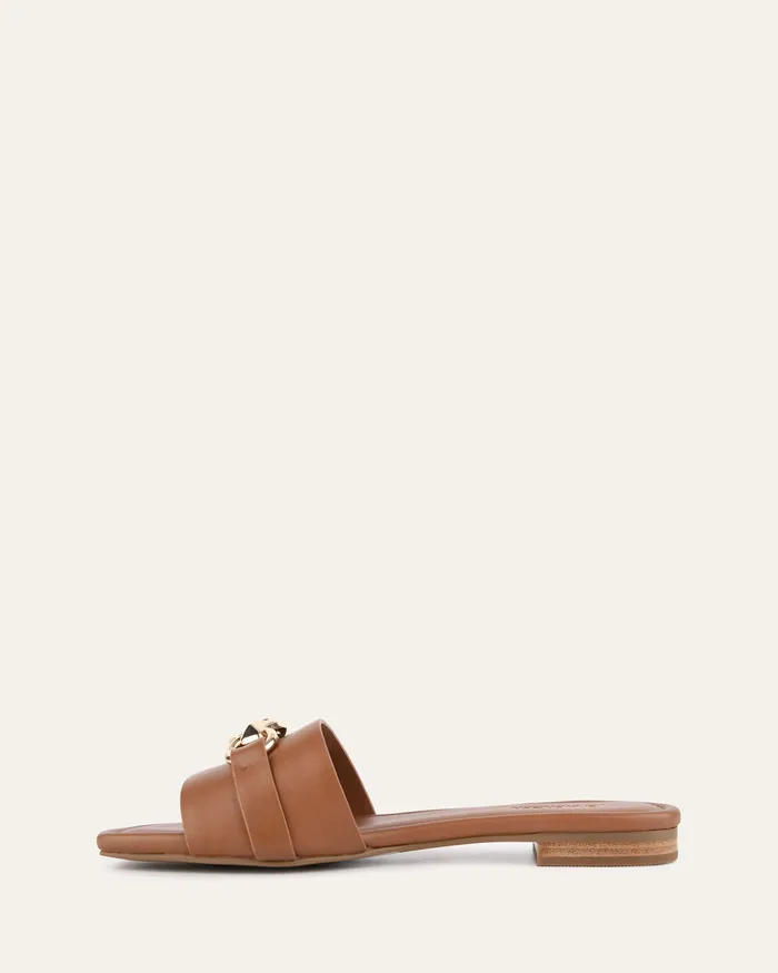Women jomercer Pablo flat slide dark tan leather FLAT SANDALS