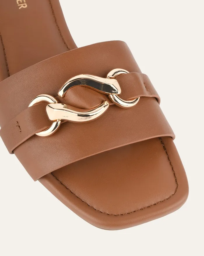 Women jomercer Pablo flat slide dark tan leather FLAT SANDALS