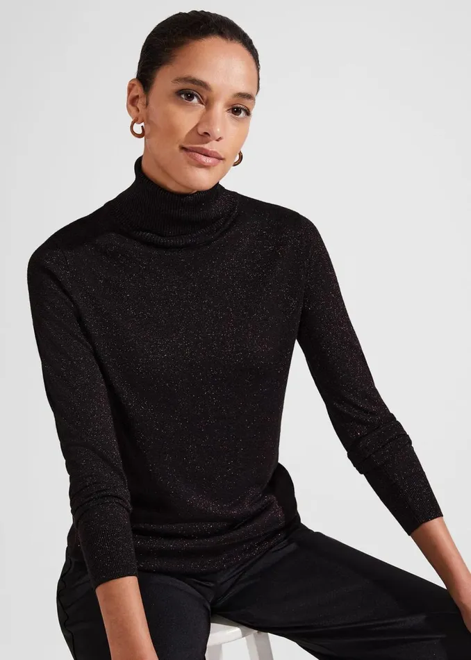 Women Jumpers and Cardigans Hobbs Olive Sparkle Roll Neck Jumper Black Red