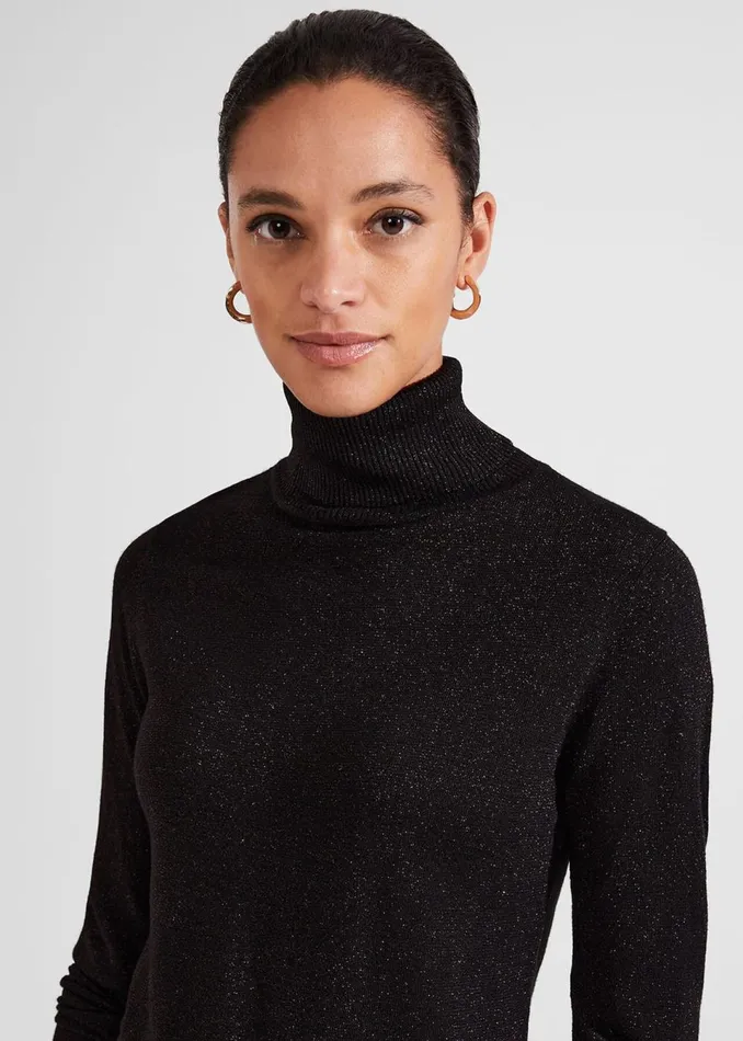 Women Jumpers and Cardigans Hobbs Olive Sparkle Roll Neck Jumper Black Red