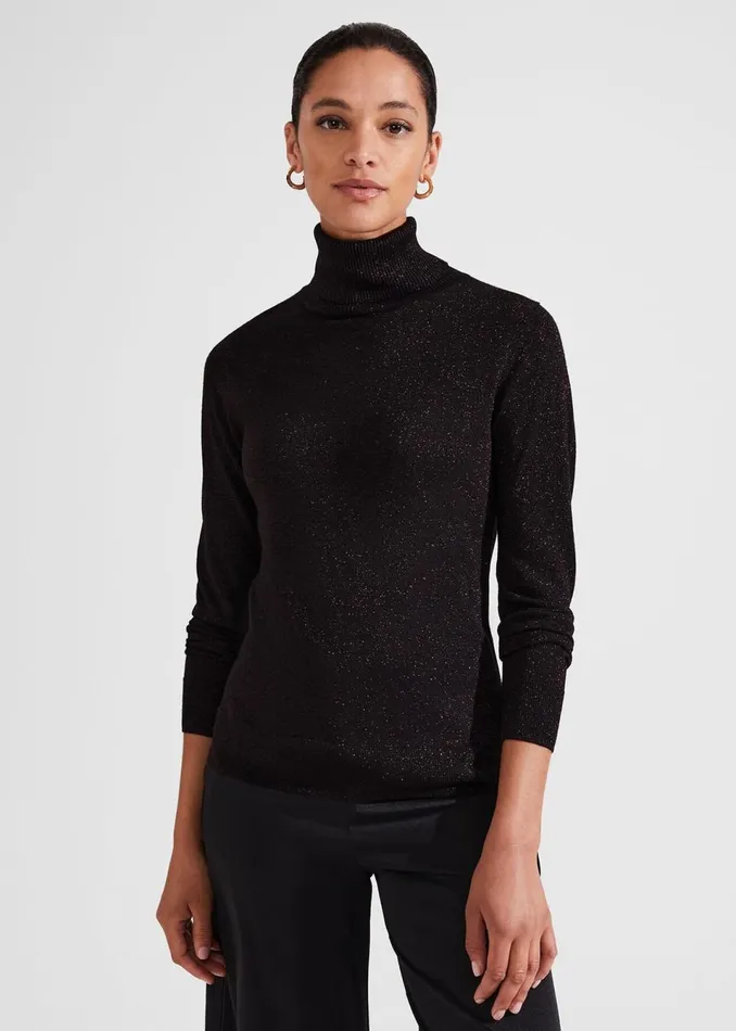 Women Jumpers and Cardigans Hobbs Olive Sparkle Roll Neck Jumper Black Red