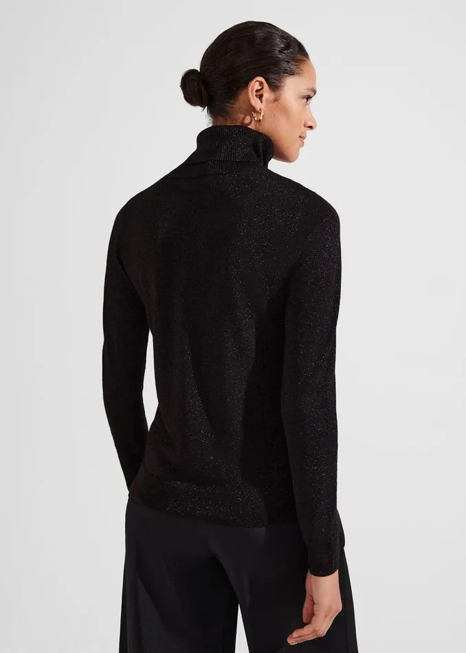 Women Jumpers and Cardigans Hobbs Olive Sparkle Roll Neck Jumper Black Red
