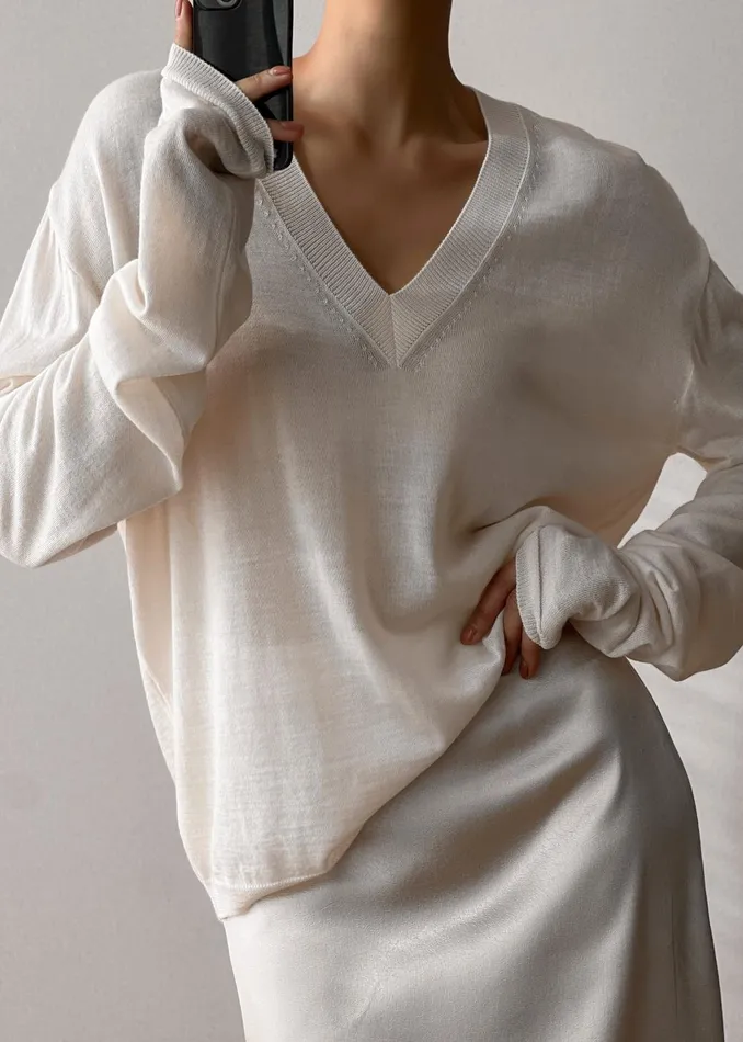 Women Juro VNeck Knit 8211 Cream The Frankie Shop Knitwear