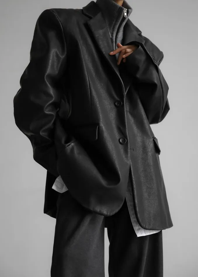 Women Kelso Faux Leather Blazer 8211 Black The Frankie Shop Outerwear