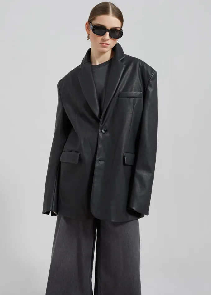 Women Kelso Faux Leather Blazer 8211 Black The Frankie Shop Outerwear