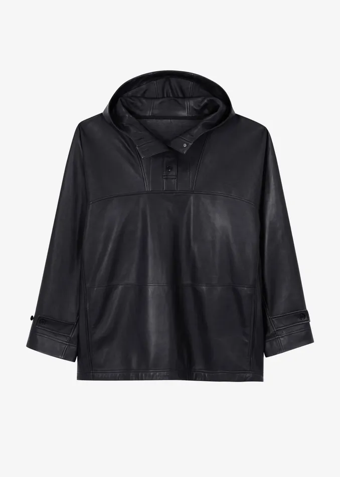Women Kevin Leather Hooded Overshirt 8211 Black The Frankie Shop Tops